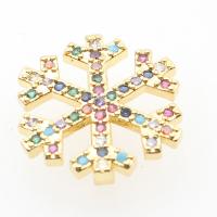 Brass Slide Charm, Snowflake, plated, DIY & micro pave cubic zirconia, golden, 15.2*15.2*5.1mm Approx 10.5mm 