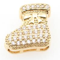 Brass Slide Charm, Christmas Boot, plated, DIY & micro pave cubic zirconia, golden, 17.9*17.3*6.8mm Approx 14mm 