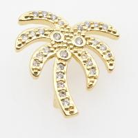 Brass Slide Charm, Tree, plated, DIY & micro pave cubic zirconia, golden, 19.25*17.67*4.77mm Approx 12.3mm 