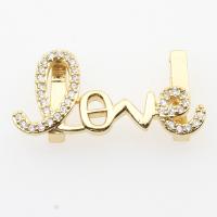 Brass Slide Charm, Alphabet Letter, plated, DIY & micro pave cubic zirconia & hollow, golden, 15*30.63*5.9mm Approx 12.55mm 