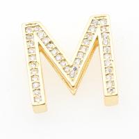 Brass Slide Charm, Letter M, plated, DIY & micro pave cubic zirconia, golden, 16.7*16.4*4.6mm Approx 12.36mm, 20/PC 