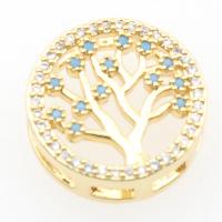 Brass Slide Charm, Tree, plated, DIY & micro pave cubic zirconia & hollow, golden, 15.7*15.7*5.5mm Approx 10.9mm, 20/PC 