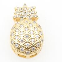 Brass Slide Charm, Pineapple, plated, DIY & micro pave cubic zirconia, golden, 21.3*13*6.9mm Approx 11.95mm, 20/PC 