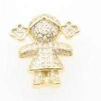 Brass Slide Charm, Girl, plated, DIY & micro pave cubic zirconia, golden, 18.3*7.15*5.8mm Approx 12.55mm, 20/PC 