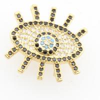 Brass Slide Charm, Evil Eye, plated, DIY & micro pave cubic zirconia, golden, 19.2*18.2*5.78mm Approx 11mm, 20/PC 