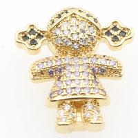 Brass Slide Charm, Girl, plated, DIY & micro pave cubic zirconia, golden, 18.23*16.44*7.08mm Approx 12.5mm 