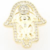 Brass Slide Charm, Hand, plated, DIY & micro pave cubic zirconia & hollow, golden, 20.73*17.4*7mm Approx 12.24mm 