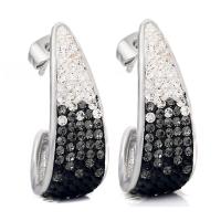 Stainless Steel Rhinestone Stud Earring, plated, micro pave rhinestone & for woman 26*10mm 