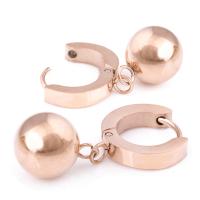 Huggie Hoop Drop Earring, Stainless Steel, Geometrical Pattern, plated, for woman, rose gold color, 10mm,14*3mm 