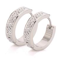 Stainless Steel Huggie Hoop Earring, Round, plated, micro pave rhinestone & for woman 16*5*3mm 