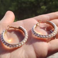 Zinc Alloy Hoop Earring, with Plastic Pearl, fashion jewelry, golden 