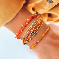 Fashion Create Wax Cord Bracelets, with Seedbead, three pieces & fashion jewelry, orange 