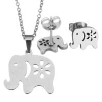 Fashion Stainless Steel Jewelry Sets, Stud Earring & necklace, Elephant, fashion jewelry & for woman 1.5mm Inch 