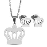 Fashion Stainless Steel Jewelry Sets, Stud Earring & necklace, Crown, fashion jewelry & for woman 1.5mm Inch 