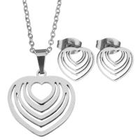 Fashion Stainless Steel Jewelry Sets, Stud Earring & necklace, Heart, fashion jewelry & for woman 1.5mm Inch 