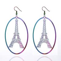 Boucle d'oreille goutte inox, acier inoxydable, Tour Eiffel, Placage, pour femme & creux, plus de couleurs à choisir Vendu par sac