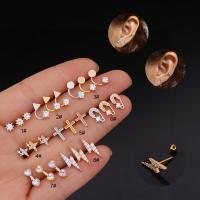 Stainless Steel Ear Piercing Jewelry, plated, micro pave cubic zirconia & for woman & mixed 0.8mm,6mm,3mm 