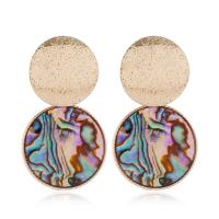 Zinc Alloy Drop Earring, with Abalone Shell, Flat Round, gold color plated, for woman 