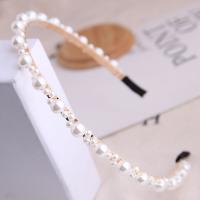 Hair Bands, Zinc Alloy, with Glass Pearl, gold color plated, for woman, white 