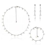 Fashion Zinc Alloy Jewelry Sets, bracelet & earring & necklace, with 2.75 inch extender chain, platinum color plated, three pieces & for woman, metallic color plated, 42cm,18cm 
