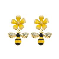 Enamel Zinc Alloy Drop Earring, Bee, plated, for woman & with rhinestone, yellow 