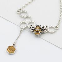 Rhinestone Zinc Alloy Necklace, Bee, plated, for woman & with rhinestone & hollow, metallic color plated Approx 19.68 Inch 