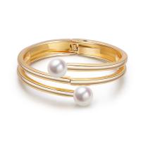Zinc Alloy Cuff Bangle, with Plastic Pearl, fashion jewelry & multilayer & for woman, gold 