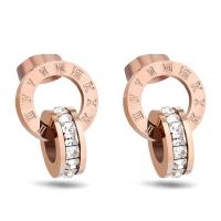 Titanium Steel Drop Earring, fashion jewelry & for woman & with rhinestone, rose gold color 