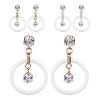 Stainless Steel Drop Earring, Porcelain, fashion jewelry & micro pave cubic zirconia & for woman 