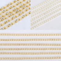ABS Plastic Pearl Chain, with Rhinestone & Iron, plated, DIY 
