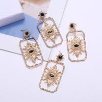 Brass Drop Earring, Zinc Alloy, gold color plated, for woman & with rhinestone 