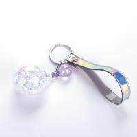 Zinc Alloy Key Clasp, Plastic, with Sequins & PU Leather & Zinc Alloy, Round, for woman 
