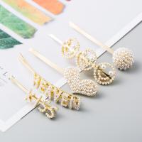 Hair Slide, Zinc Alloy, with Plastic Pearl, plated, fashion jewelry & for woman nickel, lead & cadmium free 