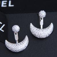 Brass Drop Earring, fashion jewelry & micro pave cubic zirconia & for woman, silver color 