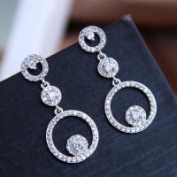 Brass Drop Earring, fashion jewelry & micro pave cubic zirconia & for woman, silver color 