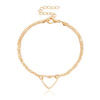 Zinc Alloy Anklet, with 2inch extender chain, Heart, plated, Double Layer & oval chain & ball chain & for woman Approx 6.5 Inch 