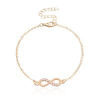 Zinc Alloy Rhinestone Bracelets, with 2inch extender chain, Number 8, plated, oval chain & for woman & with rhinestone 28mm Approx 7.5 Inch 