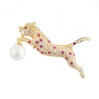 Cubic Zirconia Brooch, Brass, with Plastic Pearl, Leopard, plated, micro pave cubic zirconia & for woman 