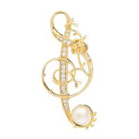 Cubic Zirconia Brooch, Brass, with Freshwater Pearl, Music Note, plated, micro pave cubic zirconia & for woman & hollow nickel, lead & cadmium free 