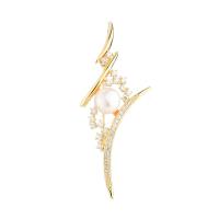 Cubic Zirconia Brooch, Brass, with Freshwater Pearl, plated, micro pave cubic zirconia & for woman & hollow nickel, lead & cadmium free 