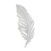 Cubic Zirconia Brooch, Brass, Feather, platinum plated, micro pave cubic zirconia & for woman, metallic color plated, nickel, lead & cadmium free 