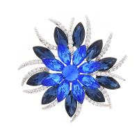 Cubic Zirconia Brooch, Brass, Flower, platinum plated, micro pave cubic zirconia & for woman, blue, nickel, lead & cadmium free 