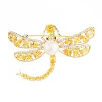 Cubic Zirconia Brooch, Brass, with Plastic Pearl, Dragonfly, plated, micro pave cubic zirconia & for woman nickel, lead & cadmium free 