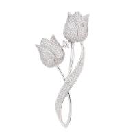 Cubic Zirconia Brooch, Brass, Rose, platinum plated, micro pave cubic zirconia & for woman, metallic color plated, nickel, lead & cadmium free 