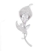 Cubic Zirconia Brooch, Brass, Calla Lily, platinum plated, micro pave cubic zirconia & for woman, metallic color plated, nickel, lead & cadmium free 
