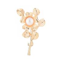 Freshwater Pearl Brooch, Brass, with Freshwater Pearl, Flower, plated, for woman nickel, lead & cadmium free 