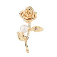 Freshwater Pearl Brooch, Brass, with Freshwater Pearl, Rose, plated, for woman nickel, lead & cadmium free 
