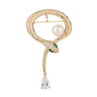Cubic Zirconia Brooch, Brass, with Plastic Pearl, Snake, plated, micro pave cubic zirconia & for woman nickel, lead & cadmium free 