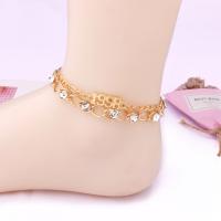 Zinc Alloy Anklet, Number, plated, Double Layer & figaro chain & for woman & with rhinestone Approx 8.7 Inch 