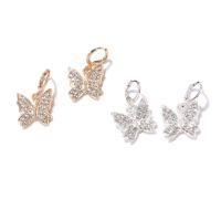 Zinc Alloy Huggie Hoop Earring, Butterfly, plated, for woman & with rhinestone 30mm 
